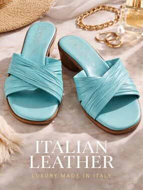 Italian Shoemakers Turquoise Crisscross Slide Sandals